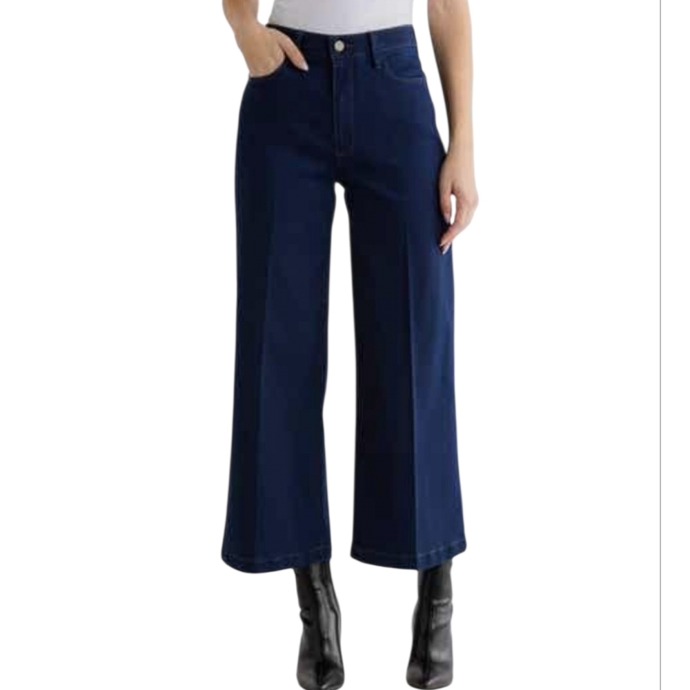 PAIGE Women's Dark Blue Genesee Wide Leg Crop Jeans Size 32 Bersatile Casual